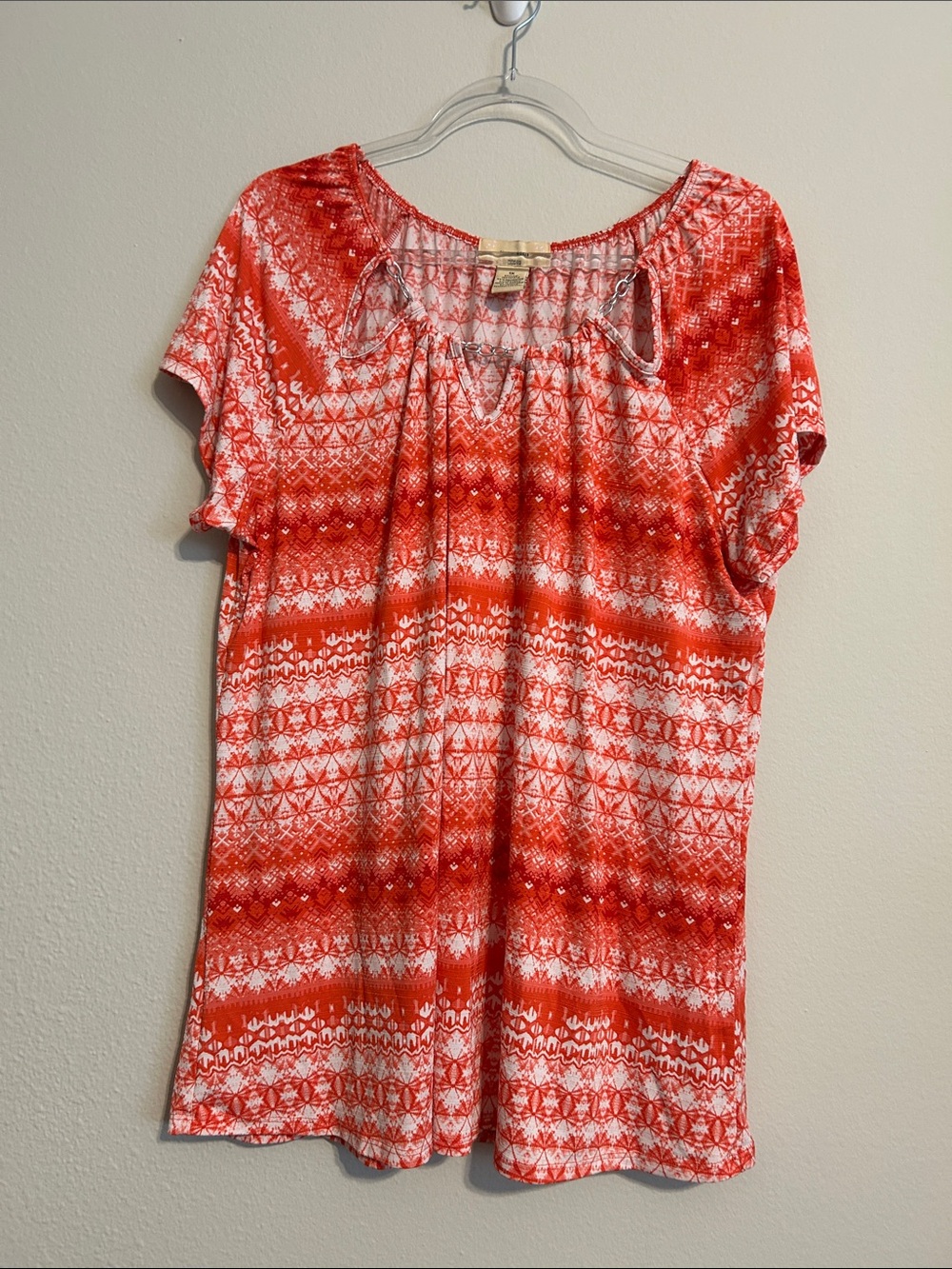 Diana Belle Woman Red & White Boho Peasant Top Patterned Blouse Size 1X